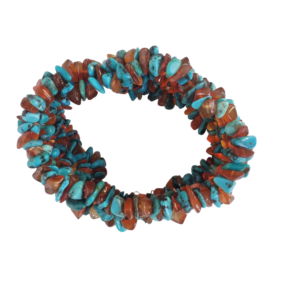 Amber & Turquoise Chip Multi Strand Cuff Bracelet - Picture 6 of 7
